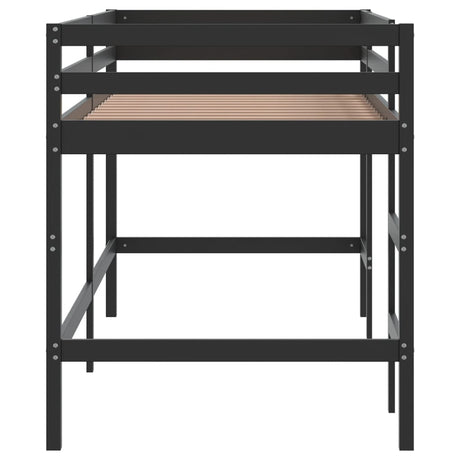 Kinderhoogslaper met ladder 90x200 cm massief grenenhout zwart