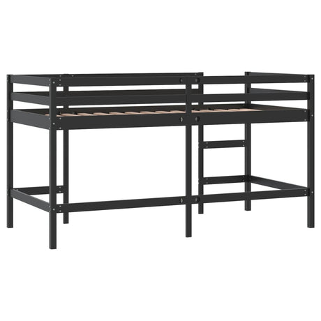 Kinderhoogslaper met ladder 90x200 cm massief grenenhout zwart