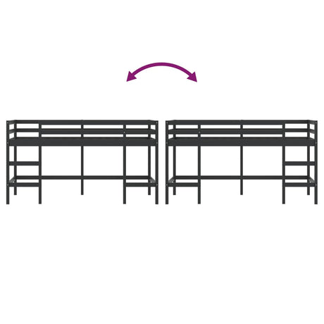 Kinderhoogslaper met ladder 90x200 cm massief grenenhout zwart