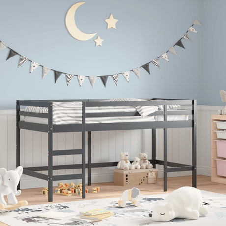 Kinderhoogslaper met ladder 90x200 cm massief grenenhout zwart