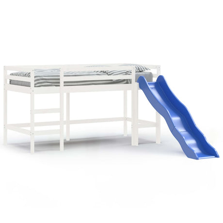 Kinderhoogslaper met glijbaan massief grenenhout wit 80x200 cm