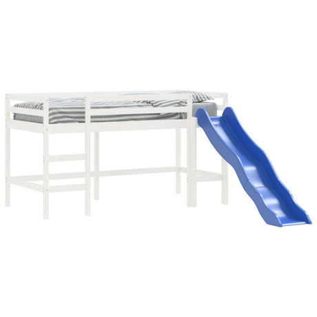 Kinderhoogslaper met glijbaan massief grenenhout wit 80x200 cm
