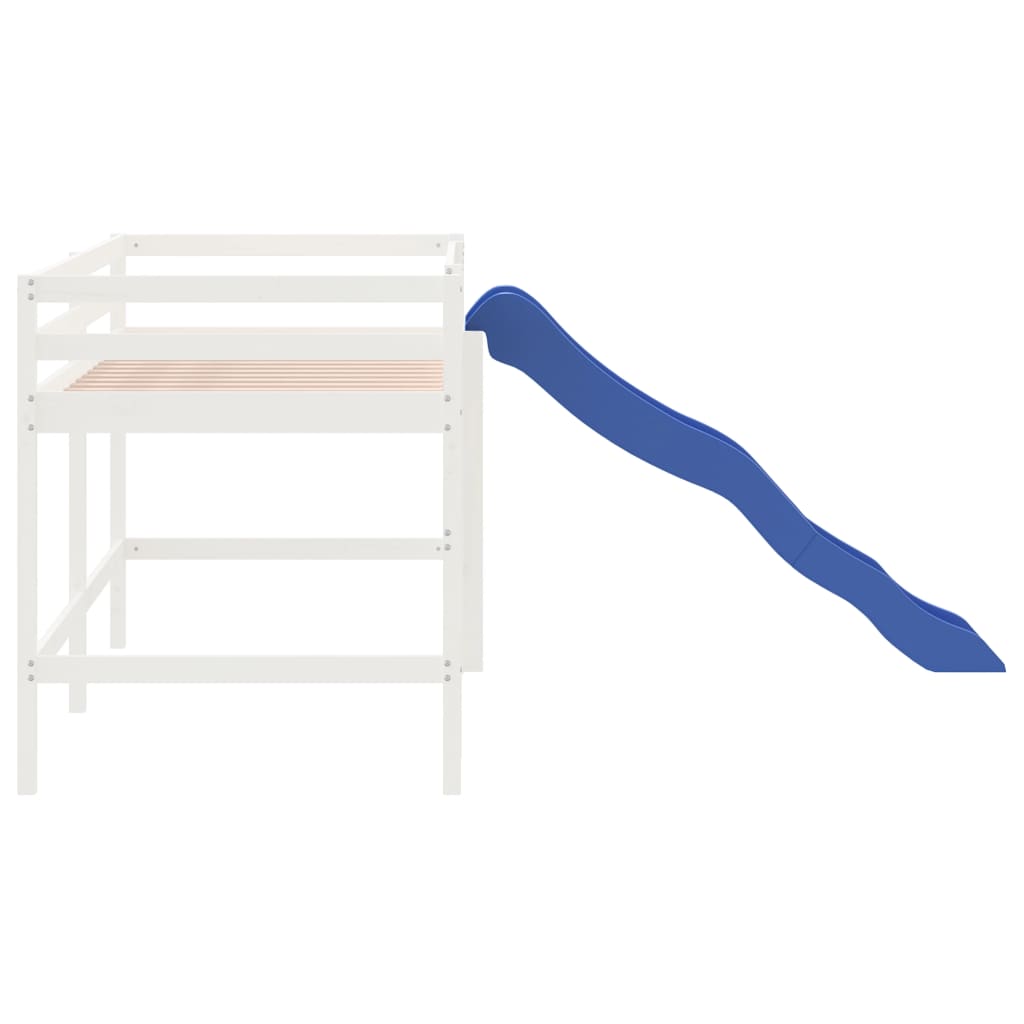Kinderhoogslaper met glijbaan massief grenenhout wit 80x200 cm