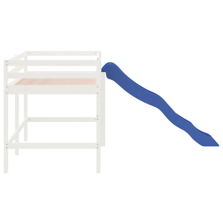 Kinderhoogslaper met glijbaan massief grenenhout wit 80x200 cm