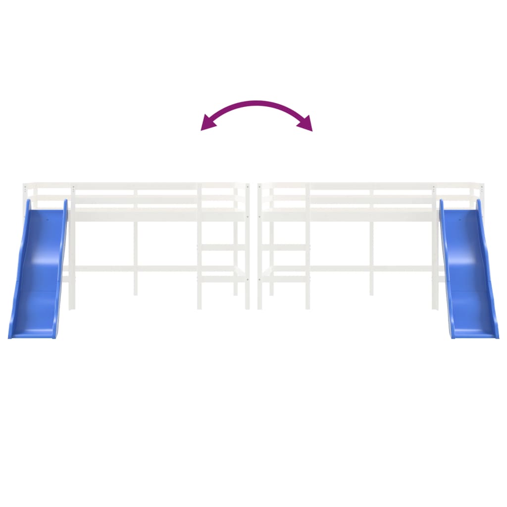 Kinderhoogslaper met glijbaan massief grenenhout wit 80x200 cm