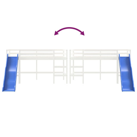 Kinderhoogslaper met glijbaan massief grenenhout wit 80x200 cm