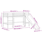 Kinderhoogslaper met glijbaan massief grenenhout wit 80x200 cm