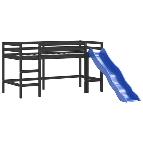 Kinderhoogslaper met glijbaan grenenhout zwart 90x200 cm
