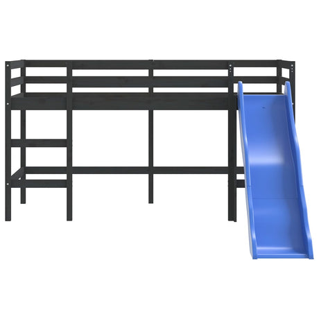 Kinderhoogslaper met glijbaan grenenhout zwart 90x200 cm