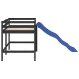 Kinderhoogslaper met glijbaan grenenhout zwart 90x200 cm
