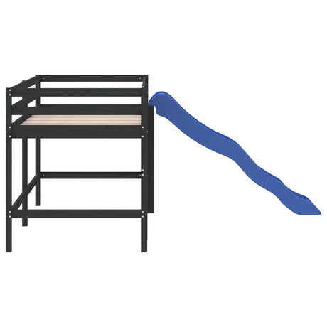 Kinderhoogslaper met glijbaan grenenhout zwart 90x200 cm