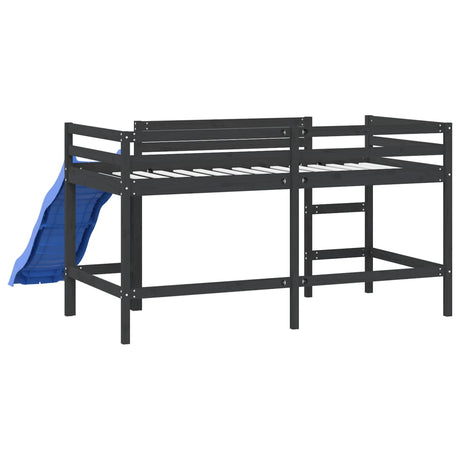 Kinderhoogslaper met glijbaan grenenhout zwart 90x200 cm