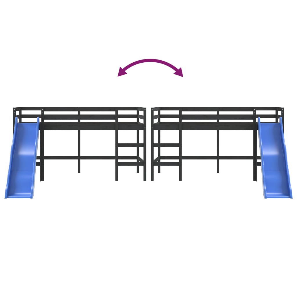 Kinderhoogslaper met glijbaan grenenhout zwart 90x200 cm