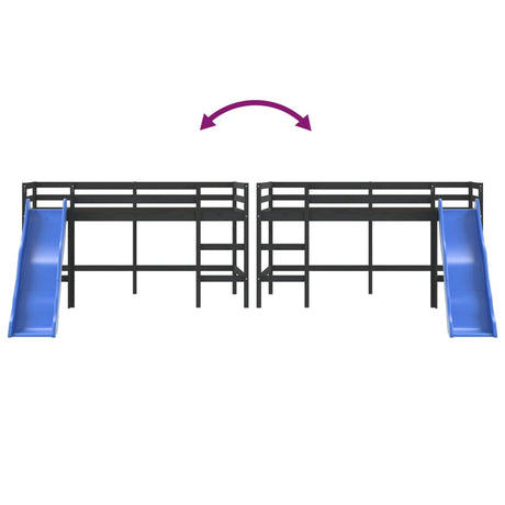 Kinderhoogslaper met glijbaan grenenhout zwart 90x200 cm