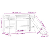 Kinderhoogslaper met glijbaan grenenhout zwart 90x200 cm