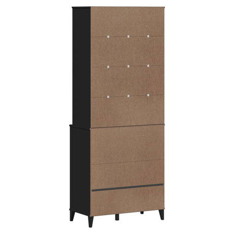 Hoge kast VIKEN 80x40x200 cm massief grenenhout zwart - AllerleiShop