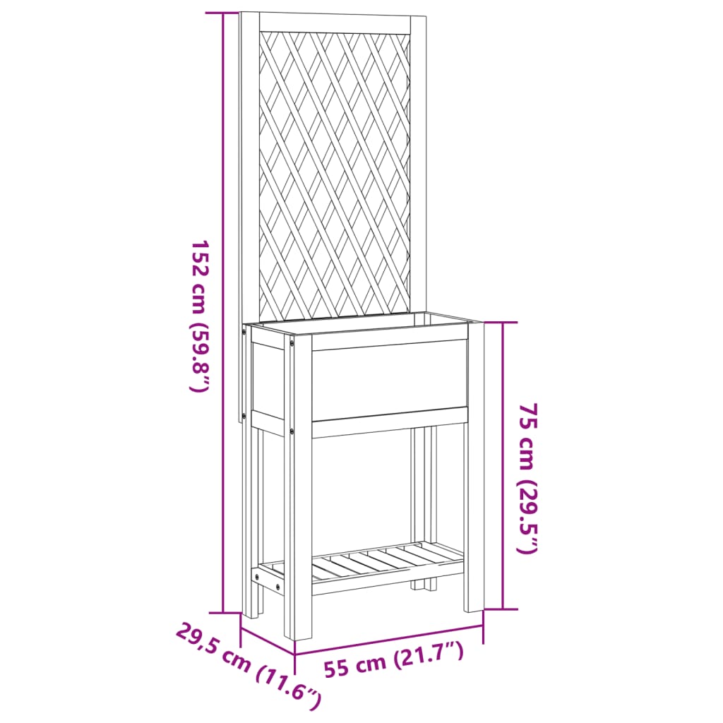 Plantenbak met latwerk en schap 55x29,5x152 cm acaciahout - AllerleiShop