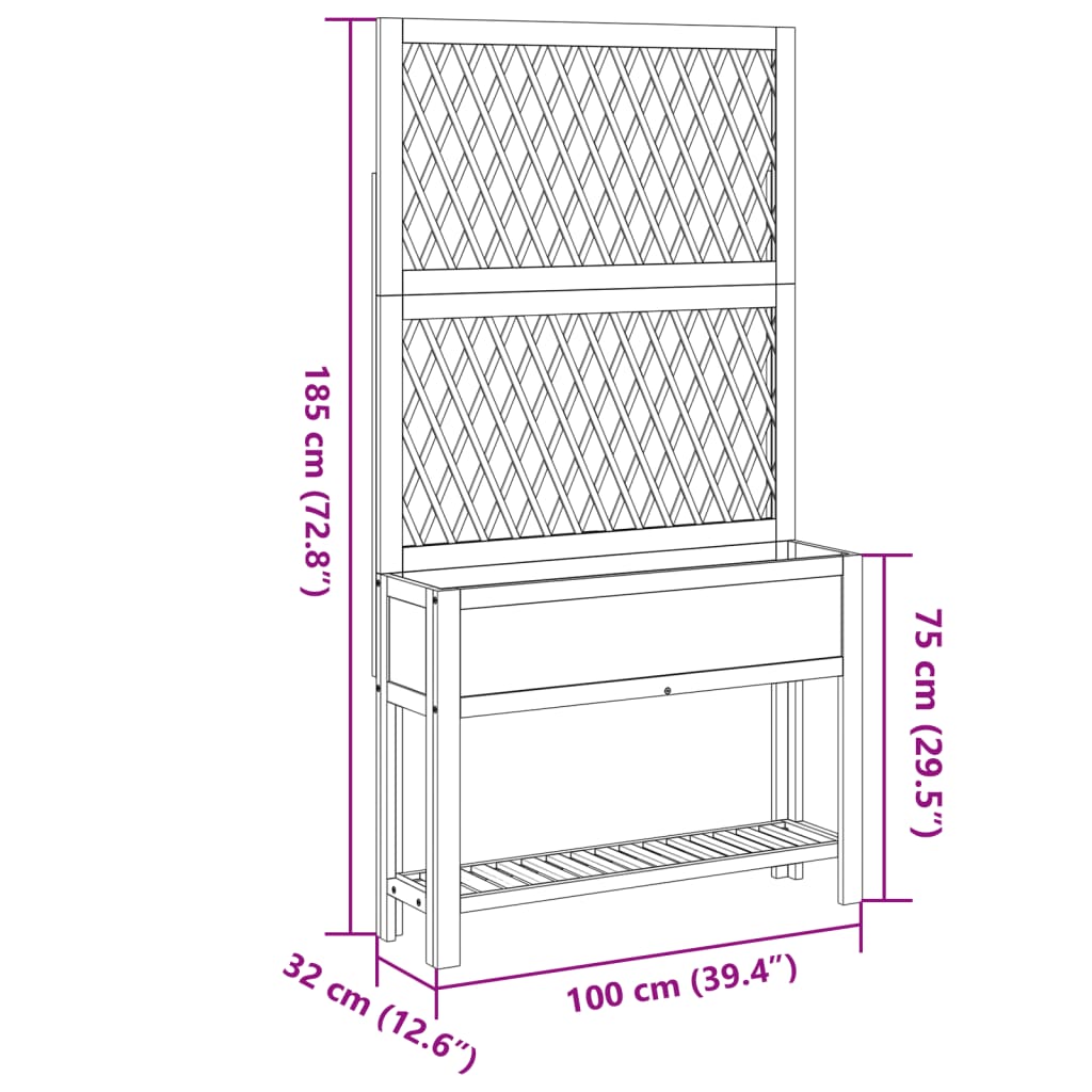 Plantenbak met latwerk en schap 100x32x185 cm acaciahout - AllerleiShop