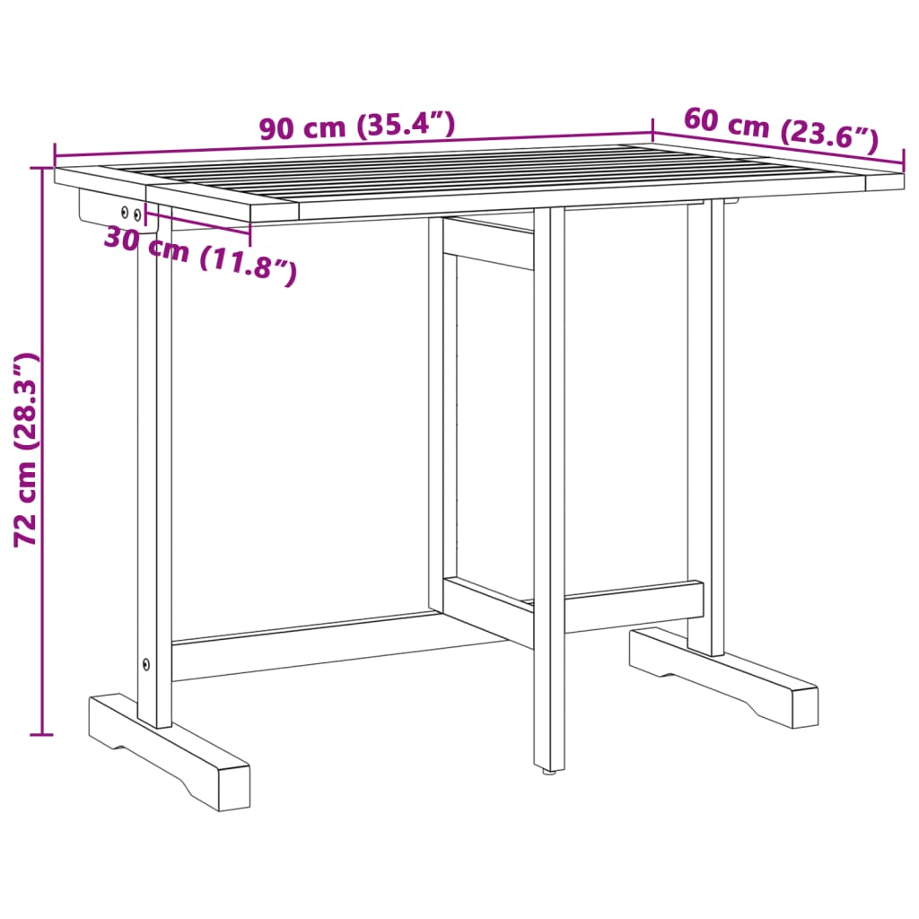 Balkontafel inklapbaar 90x60x72 cm massief acaciahout - AllerleiShop