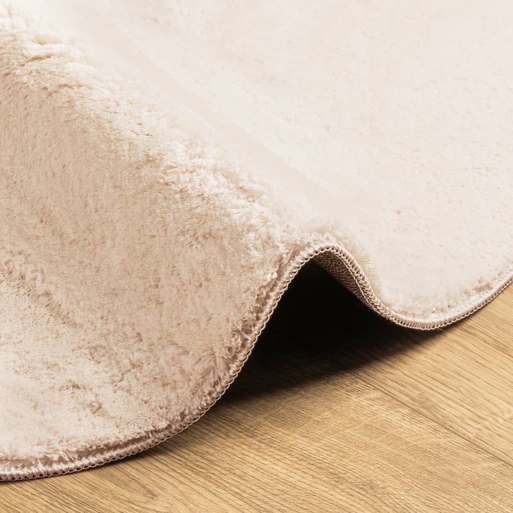 Vloerkleed HUARTE laagpolig zacht wasbaar Ø 80 cm beige - AllerleiShop