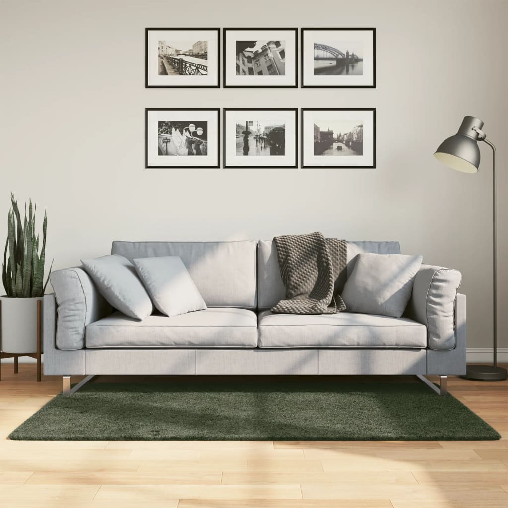 Vloerkleed HUARTE laagpolig zacht wasbaar 80x150 cm bosgroen - AllerleiShop