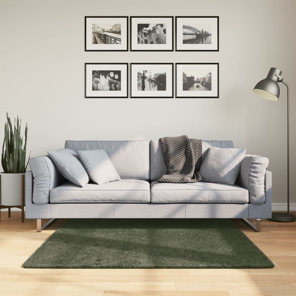 Vloerkleed HUARTE laagpolig zacht wasbaar 120x120 cm bosgroen - AllerleiShop