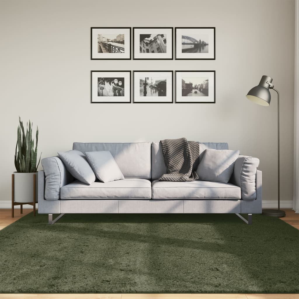 Vloerkleed HUARTE laagpolig zacht wasbaar 200x200 cm bosgroen - AllerleiShop