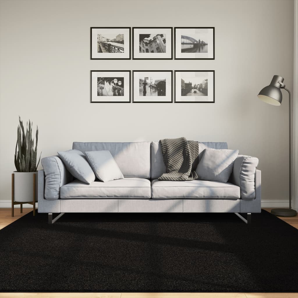 Vloerkleed HUARTE laagpolig zacht wasbaar 200x200 cm zwart - AllerleiShop