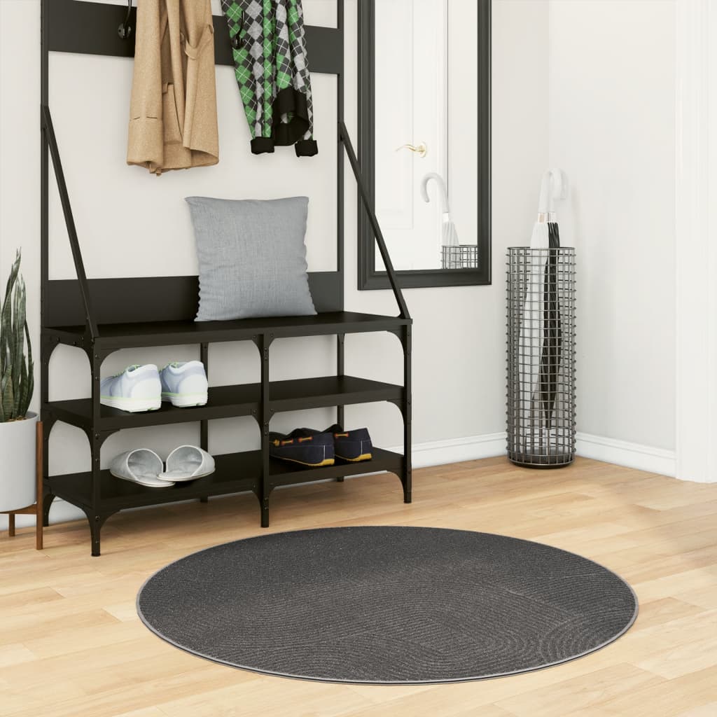 Vloerkleed IZA laagpolig Scandinavisch Ø 100 cm antraciet - AllerleiShop