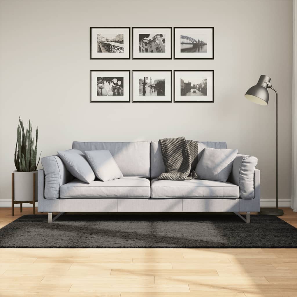 Vloerkleed ISTAN hoogpolig glanzend 100x200 cm antracietkleurig - AllerleiShop