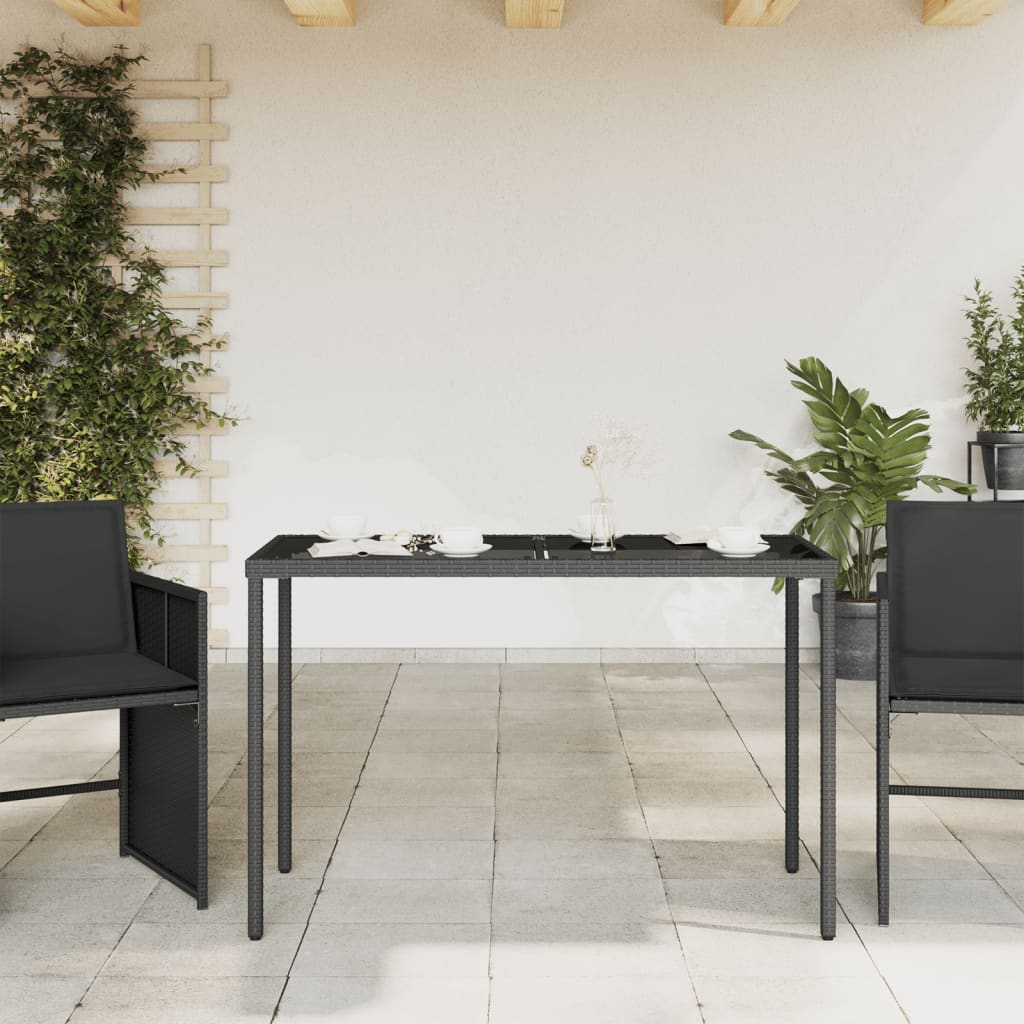 Tuintafel met glazen blad 115x54x74 cm poly rattan zwart - AllerleiShop