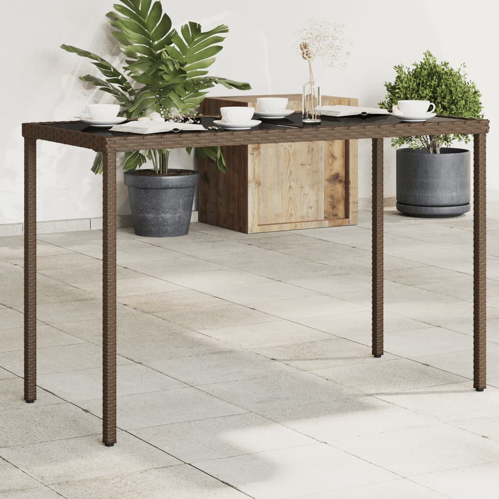 Tuintafel met glazen blad 115x54x74 cm poly rattan bruin - AllerleiShop