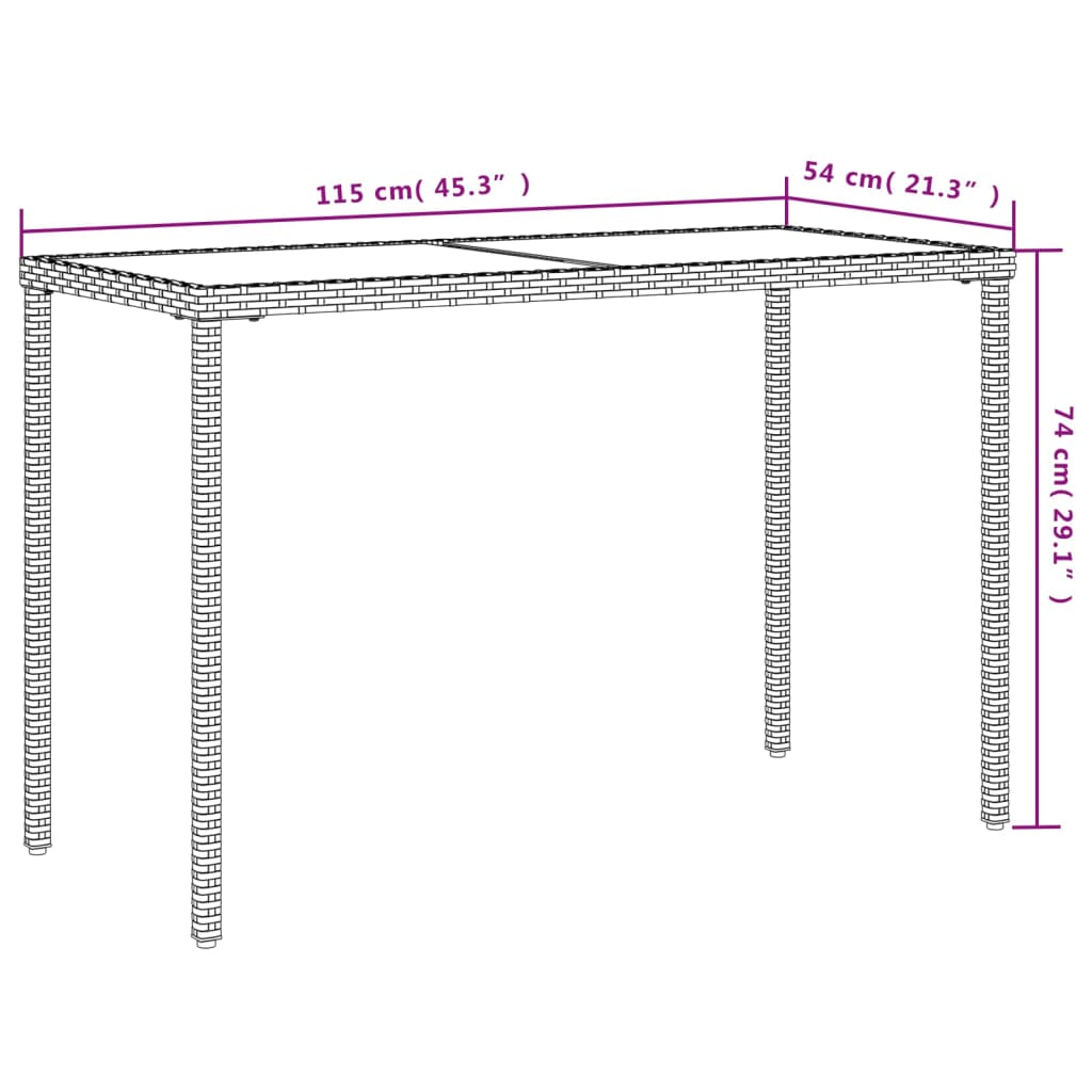 Tuintafel met glazen blad 115x54x74 cm poly rattan beige - AllerleiShop