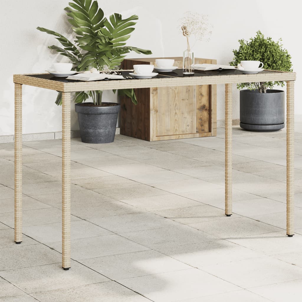 Tuintafel met glazen blad 115x54x74 cm poly rattan beige - AllerleiShop