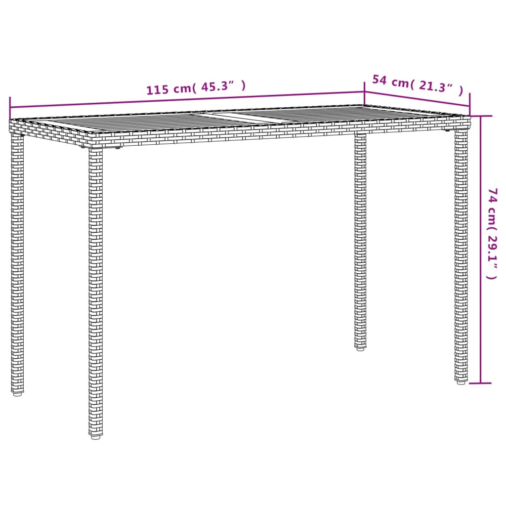 Tuintafel met acaciahouten blad 115x54x74 cm poly rattan grijs - AllerleiShop