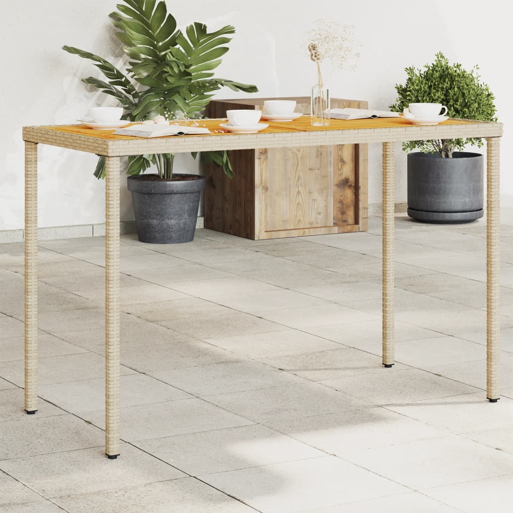 Tuintafel met acaciahouten blad 115x54x74 cm poly rattan beige - AllerleiShop