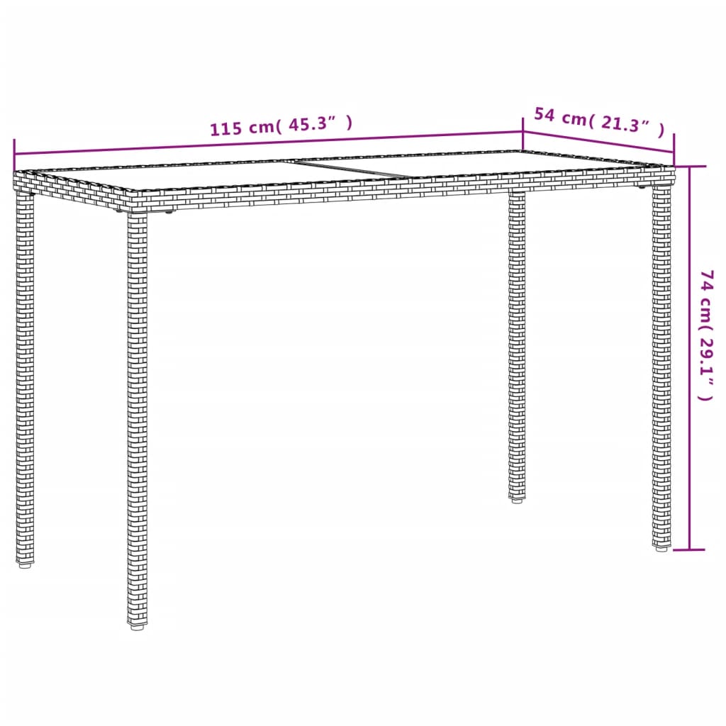 Tuintafel met glazen blad 115x54x74 cm poly rattan lichtgrijs - AllerleiShop