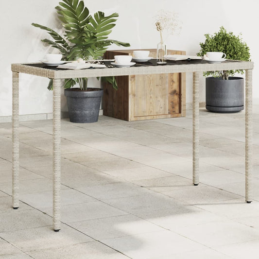 Tuintafel met glazen blad 115x54x74 cm poly rattan lichtgrijs - AllerleiShop