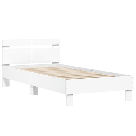 Bedframe met hoofdbord bewerkt hout wit 100x200 cm