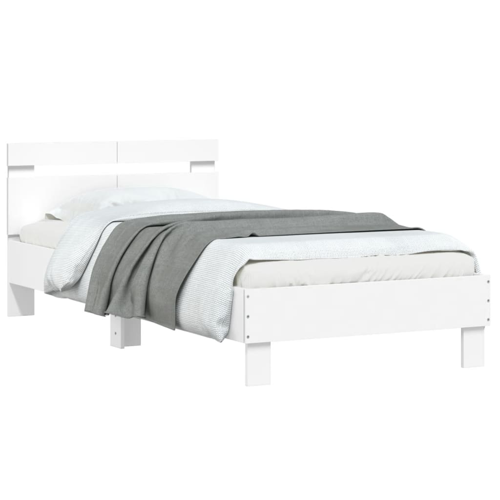 Bedframe met hoofdbord bewerkt hout wit 100x200 cm