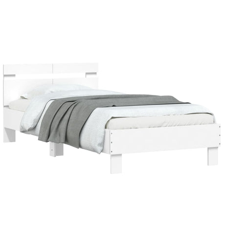 Bedframe met hoofdbord bewerkt hout wit 100x200 cm