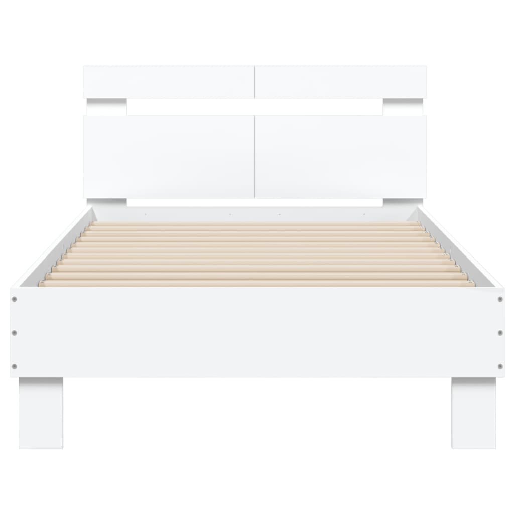 Bedframe met hoofdbord bewerkt hout wit 100x200 cm