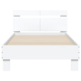 Bedframe met hoofdbord bewerkt hout wit 100x200 cm