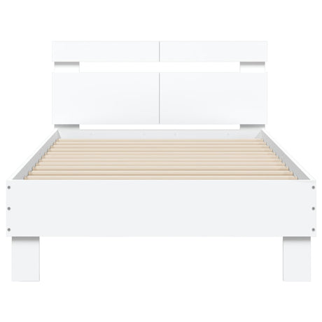 Bedframe met hoofdbord bewerkt hout wit 100x200 cm