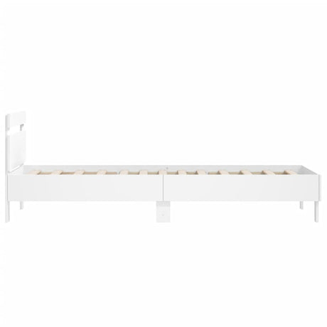 Bedframe met hoofdbord bewerkt hout wit 100x200 cm