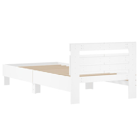Bedframe met hoofdbord bewerkt hout wit 100x200 cm