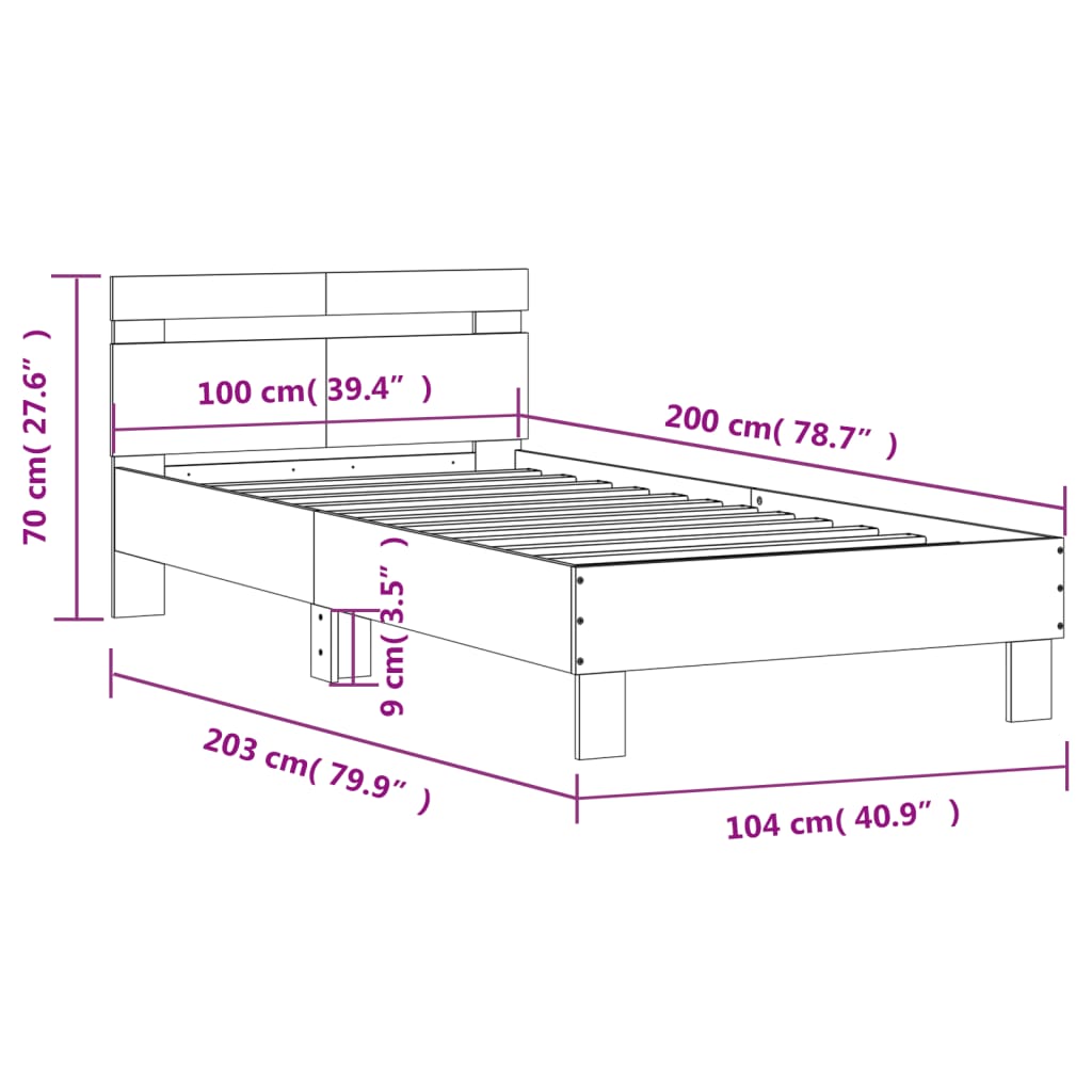 Bedframe met hoofdbord bewerkt hout wit 100x200 cm