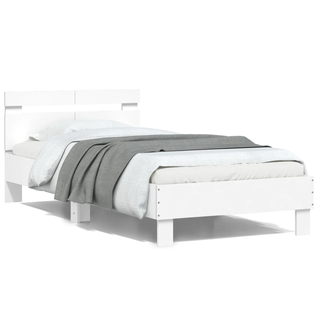 Bedframe met hoofdbord bewerkt hout wit 100x200 cm