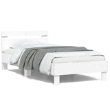 Bedframe met hoofdbord bewerkt hout wit 100x200 cm