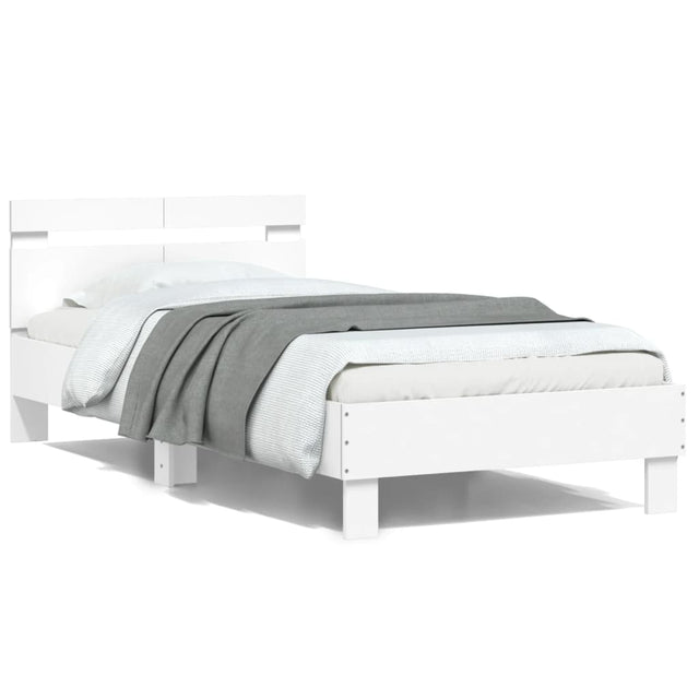 Bedframe met hoofdbord bewerkt hout wit 100x200 cm